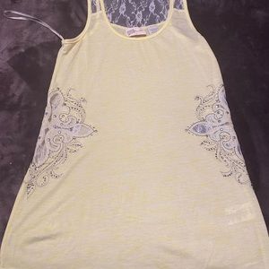 Yellow lace Miss Me tank top